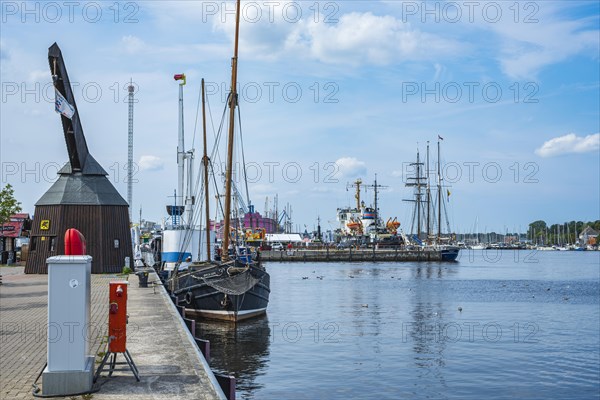 Picturesque everyday scene in the city harbour of Rostock, Mecklenburg-Western Pomerania, Germany, 5 August 2019, Europe