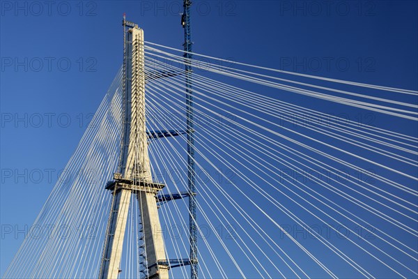 Detroit, Michigan USA -15 April 2024, Construction of the Gordie Howe International Bridge. The bridge will link Detroit with Windsor, Ontario across the Detroit River