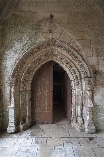 Entrance portal from the cloister into Notre Dame de l'Assomption Cathedral, Lucon, Vendee, France, Europe