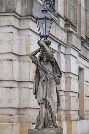 Sculpture as a lamp stand in the castle park, Ludwigslust, Mecklenburg-Vorpommern, Germany, Europe