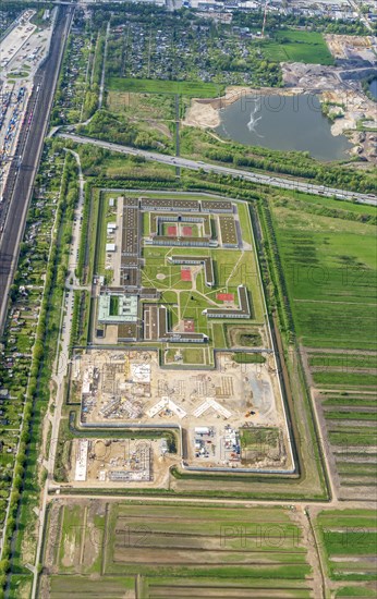 Aerial view, correctional centre, Billwerder, construction, new building, extension, Hamburg, Germany, Europe
