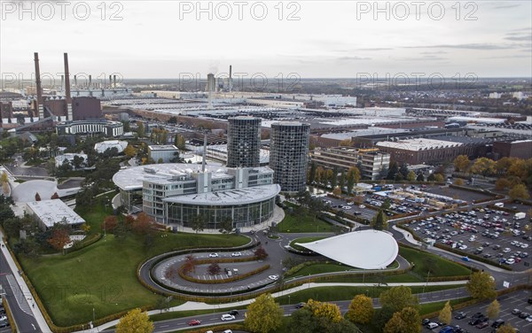 Aerial view of the VW plant and the Autostadt in Wolfsburg, 25 October 2015, Wolfsburg, Lower Saxony, Germany, Europe