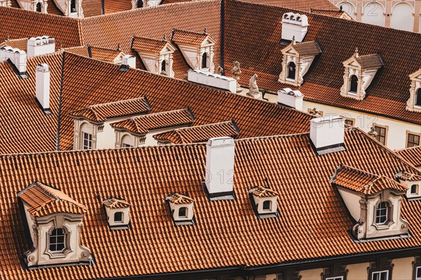 Roof facade, roof, Zieg, aerial perspective, bay window, historical, Old Town, Prague, Czech Republic, Europe