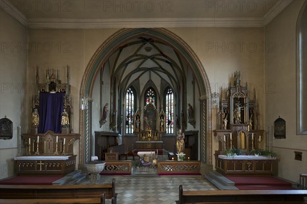 Chancel of St Sebastian's Church, baroque style in the 18th century, Sulzfeld am Main, Lower Franconia, Bavaria, Germany, Europe