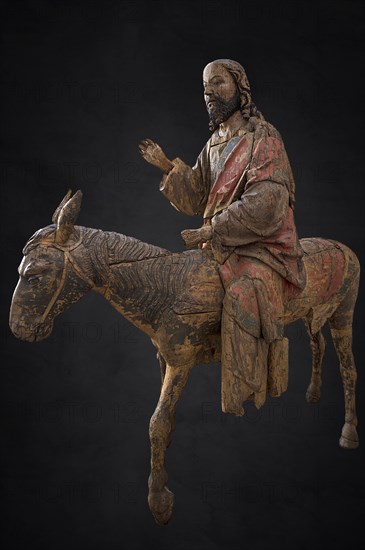 Hersbrucker Palmesel, carved from lime wood, on black ground, 16th century, on loan from the German National Museum in Nuremberg, to St John's Church in Hersbruck, Middle Franconia, Bavaria, Germany, Europe