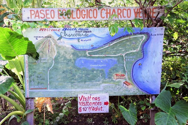 Ometepe Island, Nicaragua, A sign informs visitors about an ecological migration and shows a map of the area, Central America, Central America