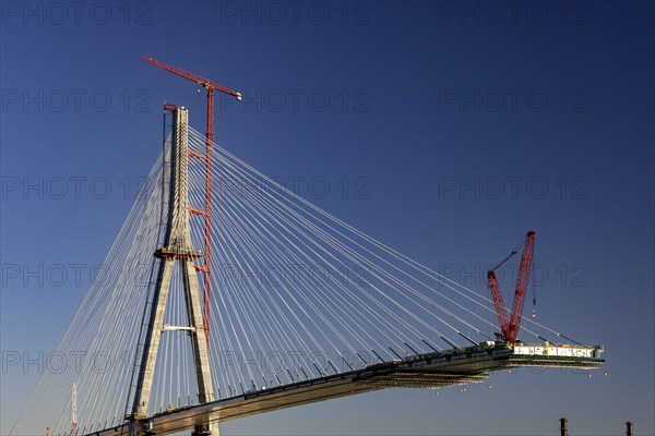 Detroit, Michigan USA -15 April 2024, Construction of the Gordie Howe International Bridge. The bridge will link Detroit with Windsor, Ontario across the Detroit River