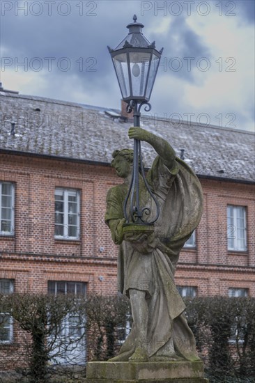 Sculpture as a lamp stand in the castle park, Ludwigslust, Mecklenburg-Vorpommern, Germany, Europe