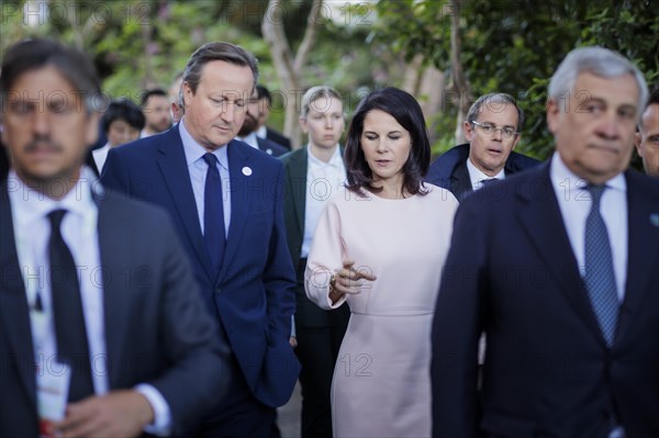 David Cameron, Foreign Secretary of the United Kingdom, and Annalena Baerbock (Alliance 90/The Greens), Federal Foreign Minister, photographed at the meeting of G7 foreign ministers in Capri, 18 April 2024. Photographed on behalf of the Federal Foreign Office