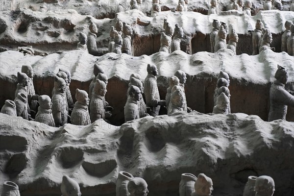 Figures of the terracotta army, Xian, Shaanxi Province, China, Asia, Close-up of the terracotta army with focus on the details and textures, Xian, Shaanxi Province, China, Asia