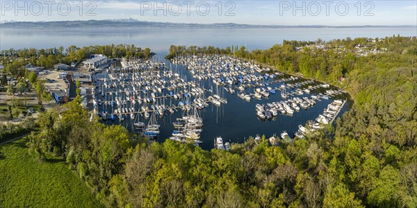 Ultramarin Gohren, the largest water sports centre on Lake Constance, Meichle and Mohr Marina with 1, 400 berths, hotel, sailing school, yacht charter and shipyards, drone photo, Gohren, Kressbronn am Lake Constance, Baden-Wuerttemberg, Germany, Europe