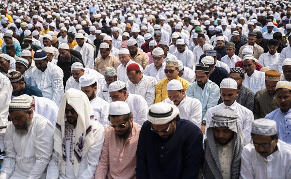 GUWAHATI, INDIA, APRIL 11: Muslims gather to perform Eid al-Fitr prayer at Eidgah in Guwahati, India on April 11, 2024. Muslims around the world are celebrating the Eid al-Fitr holiday, which marks the end of the fasting month of Ramadan