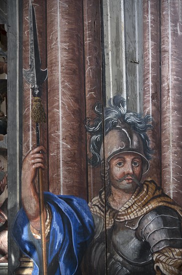 Soldier in front of the Holy Sepulchre, created in 1764, in front of the altar of St Bartholomew's Church, Kleineibstadt, Lower Franconia, Bavaria, Germany, Europe