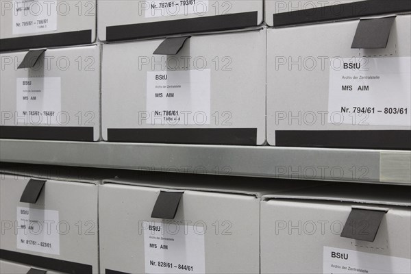 Archived index cards of the Stasi at the Federal Commissioner for the Records of the State Security Service of the former German Democratic Republic, BStU. Files and documents of the Ministry for State Security of the GDR are stored in the Stasi Records Authority, 17 January 2015, Berlin, Berlin, Germany, Europe