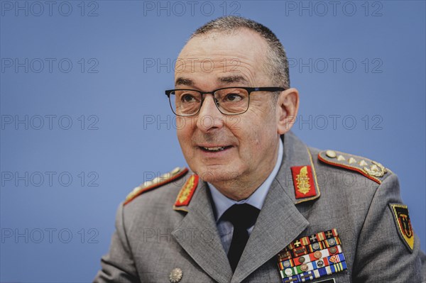 General Carsten Breuer, Inspector General of the Bundeswehr, at a federal press conference on the 'Quadriga' military exercise in Berlin, 22 April 2024