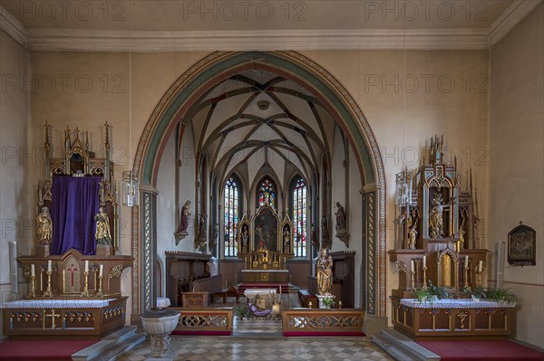 Chancel of St Sebastian's Church, baroque style in the 18th century, Sulzfeld am Main, Lower Franconia, Bavaria, Germany, Europe