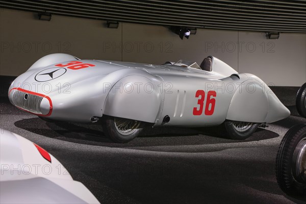 Mercedes-Benz W 25 Avus streamlined racing car, Mercedes-Benz Museum, Stuttgart, Baden-Wuerttemberg, Germany, Europe