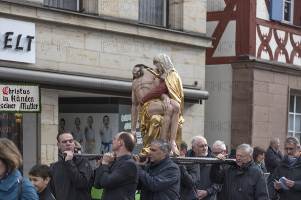 Historic Good Friday procession for 350 years with life-size wood-carved figures from the 18th century, Neunkirchen am Brand, Middle Franconia, Bavaria, Germany, Europe