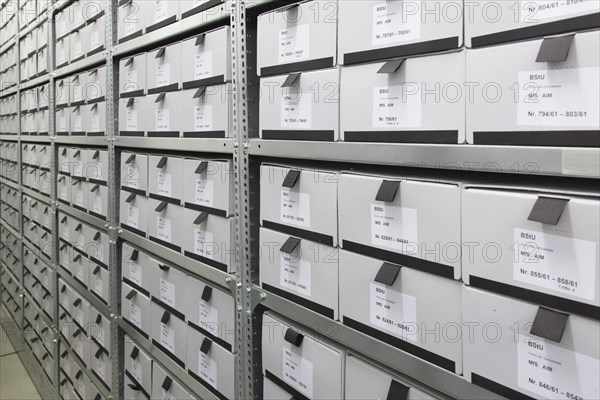 Archived index cards of the Stasi at the Federal Commissioner for the Records of the State Security Service of the former German Democratic Republic, BStU. Files and documents of the Ministry for State Security of the GDR are stored in the Stasi Records Authority, 17 January 2015, Berlin, Berlin, Germany, Europe