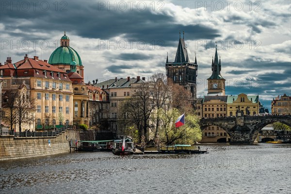 Sightseeing, city tour, boat trip, Old Town, Charles Bridge Prague, statues of saints, Vltava, capital city, Prague, Czech Republic, Europe