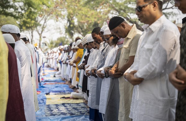 GUWAHATI, INDIA, APRIL 11: Muslims gather to perform Eid al-Fitr prayer at Eidgah in Guwahati, India on April 11, 2024. Muslims around the world are celebrating the Eid al-Fitr holiday, which marks the end of the fasting month of Ramadan