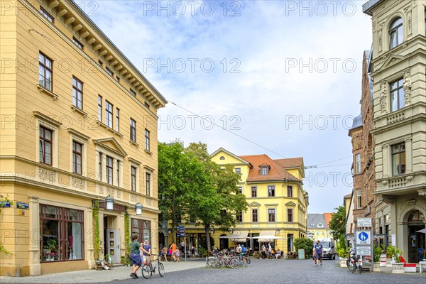 Everyday busy street scene in Frauentorstrasse in the historic city centre of Weimar, Thuringia, Germany, 13 August 2020, for editorial use only, Europe