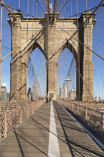 Brooklyn Bridge with Manhattan skyline, New York City, New York, USA, New York City, New York, USA, North America