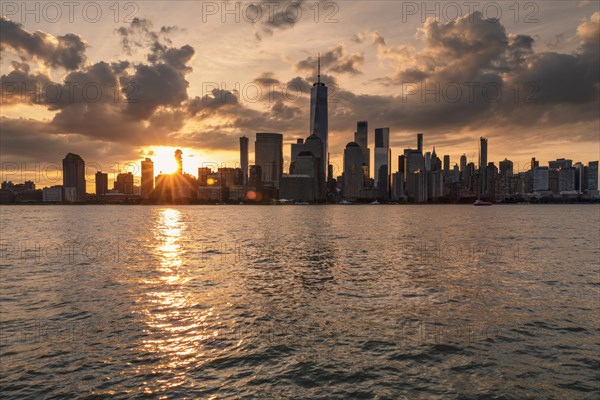 Manhattan skyline with One World Trade Centre at sunrise, New York City, New York State, USA, New York City, New York State, USA, North America