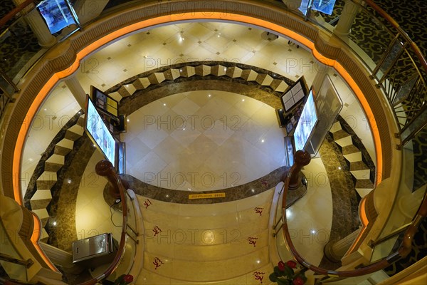 Cruise ship on the Yangtze River, Yichang, Hubei Province, China, Asia, The lobby of a cruise ship with elegant marble stairs and columns, Shanghai, Asia