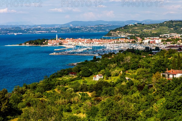 Panoramic view of the Izola peninsula, harbour town of Izola, on the Adriatic coast, Slovenia, Izola, Slovenia, Europe