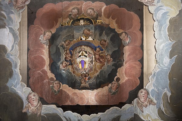 Detailed view of the Holy Sepulchre, created in 1764, in front of the altar of St Bartholomew's Church, Kleineibstadt, Lower Franconia, Bavaria, Germany, Europe