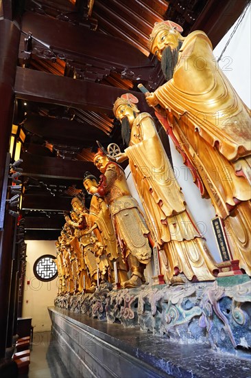 Jade Buddha Temple, Buddha, Puxi, Shanghai, Shanghai Shi, China, row of golden statues inside a Buddhist temple, impressive handcrafted art, Shanghai, People's Republic of China, Asia