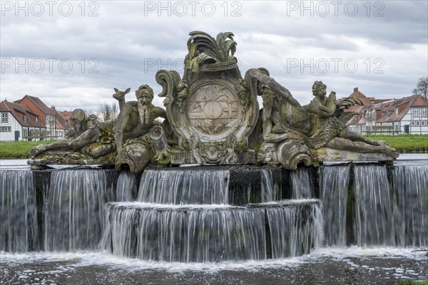 Large cascade, water features in front of Ludwigslust Palace in the palace park, Ludwigslust, Mecklenburg-Vorpommern, Germany, Europe