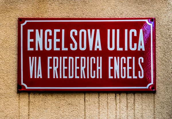 Alstadtgasse with alleyway sign by Friedrich Engels, harbour town of Piran on the Adriatic coast with Venetian flair, Slovenia, Piran, Slovenia, Europe