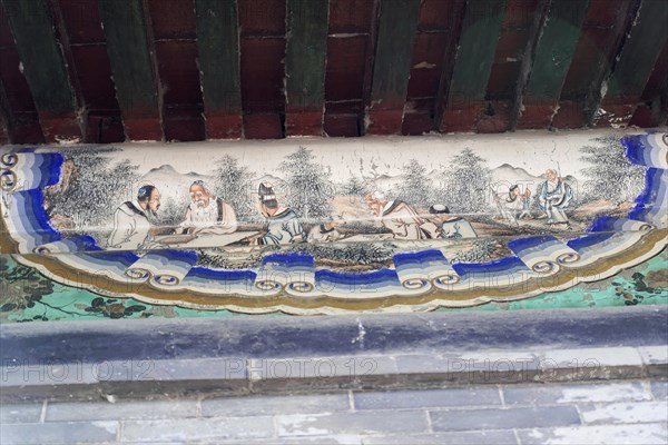 New Summer Palace, Beijing, China, Asia, Traditional Chinese wall painting on the corner of a building, Beijing, Asia