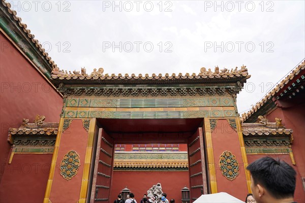 China, Beijing, Forbidden City, UNESCO World Heritage Site, Red walls and decorated roofs of the Forbidden City in Beijing under a blue sky, Forbidden City (Palace Museum) in Beijing, China, Asia