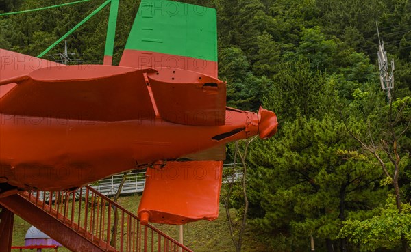 Aft section of North Korean submarine with damaged rudder and propeller on display at Unification Park in Gangneung, South Korea, Asia