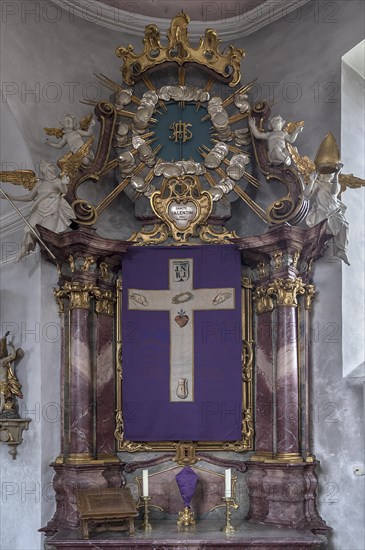 Lenten cloth in front of the right side altar, late 19th century, St John the Baptist, Ochsenfurt Hohestadt, Lower Franconia, Bavaria, Germany, Europe