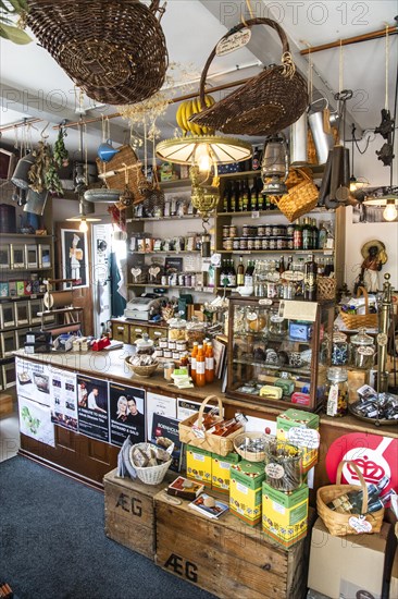 Small shop filled with many things in Svaneke on the island of Bornholm, Baltic Sea, Denmark, Scandinavia, Northern Europe, Europe
