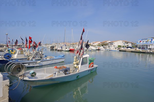 Fishing boats in the harbour, Les Saintes-Maries-de-la-Mer, Camargue, Bouches-du-Rhone, Provence-Alpes-Cote d'Azur, South of France, France, Europe
