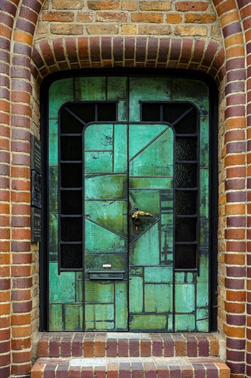 Historic front door, Hausbaumhaus or Haus der Architekten, heritage-protected merchant's house from the Hanseatic period in the historic city centre of Rostock, Mecklenburg-Vorpommern, Germany, Europe