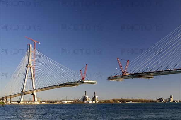 Detroit, Michigan USA -15 April 2024, Construction of the Gordie Howe International Bridge. The bridge will link Detroit with Windsor, Ontario across the Detroit River