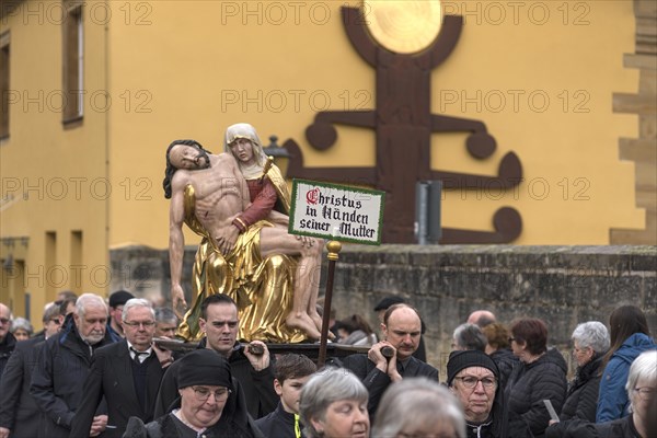 Historic Good Friday procession for 350 years with life-size wood-carved figures from the 18th century, Neunkirchen am Brand, Middle Franconia, Bavaria, Germany, Europe