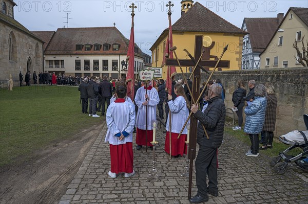 Historic Good Friday procession for 350 years with life-size wood-carved figures from the 18th century, Neunkirchen am Brand, Middle Franconia, Bavaria, Germany, Europe