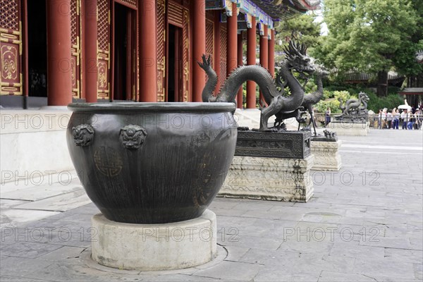 New Summer Palace, Beijing, China, Asia, An ancient bronze cauldron with dragon motif at a historical site, Beijing, Asia