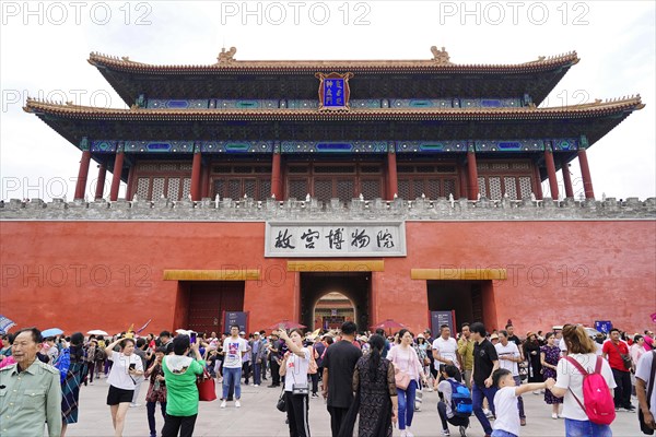 China, Beijing, Forbidden City, UNESCO World Heritage Site, tourists visit the majestic entrance gate of the Forbidden City, Asia