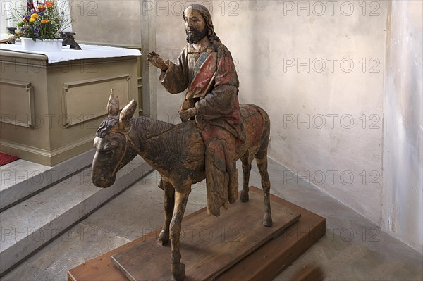 Hersbrucker Palmesel, carved from 16th century lime wood, on loan from the German National Museum in Nuremberg, to St John's Church in Hersbruck, Middle Franconia, Bavaria, Germany, Europe