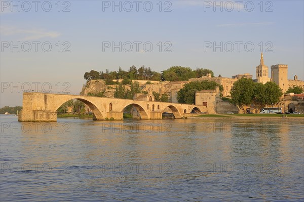 Pont Saint Benezet bridge, Palais des Papes and Notre-Dame des Doms cathedral, Avignon, Vaucluse, Provence-Alpes-Cote d'Azur, Southern France, France, Europe