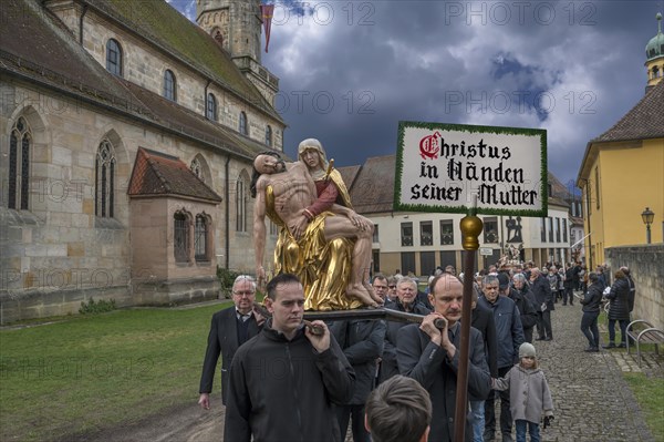 Historic Good Friday procession for 350 years with life-size wood-carved figures from the 18th century, Neunkirchen am Brand, Middle Franconia, Bavaria, Germany, Europe