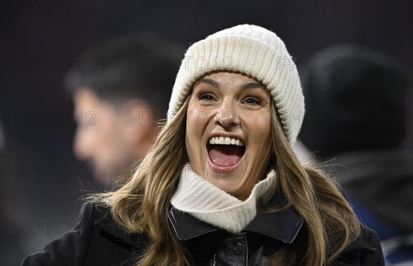 TV presenter Laura Wontorra DAZN, portrait, cap, laughs, Allianz Arena, Munich, Bavaria, Germany, Europe